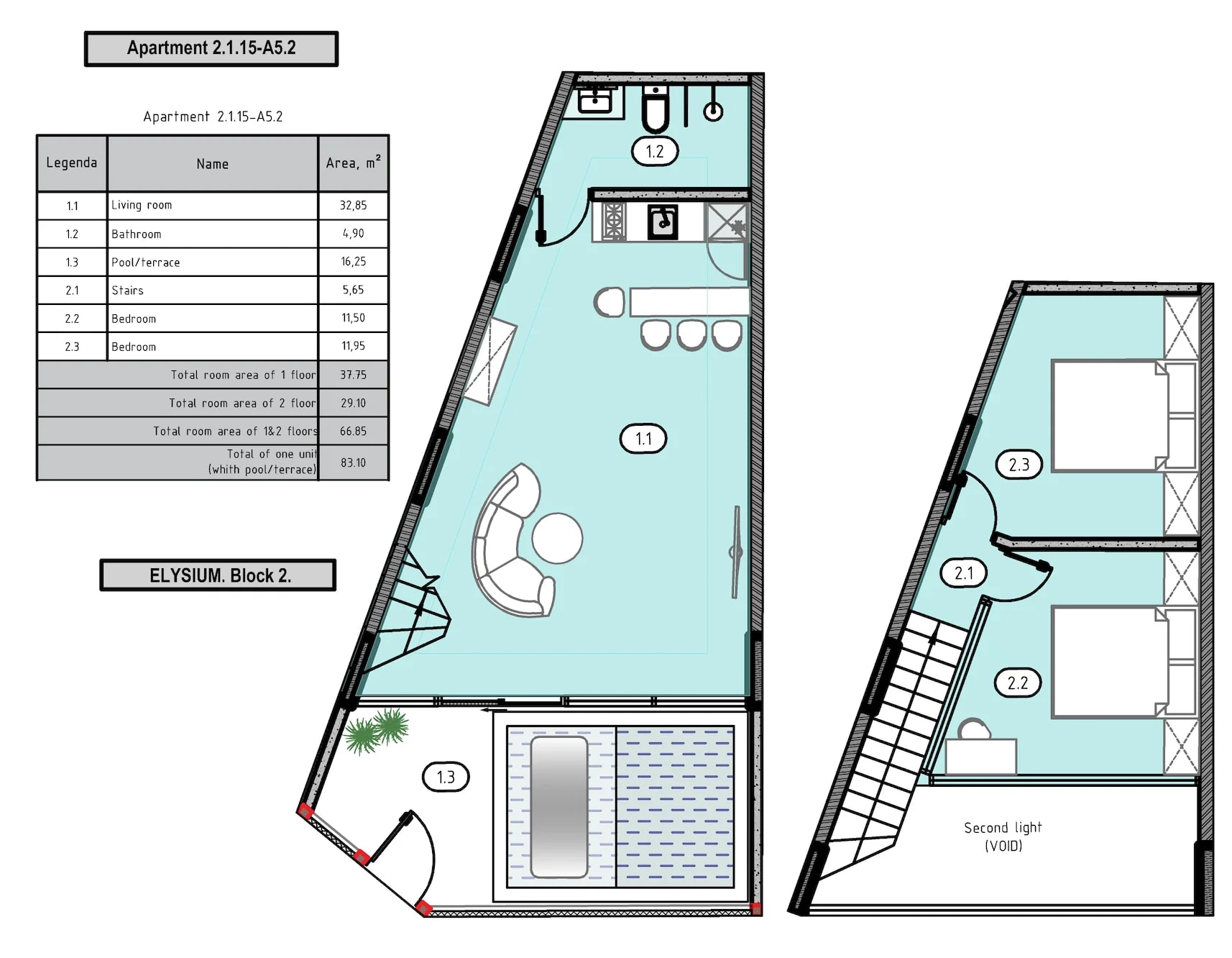 Elysium Eco city 83 m2 (type A5.2): план этажа 2