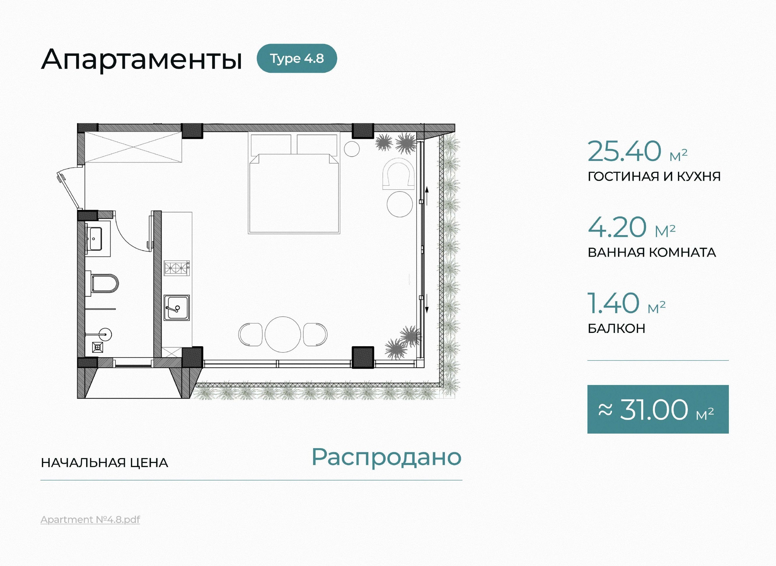 OASIS III Апартаменты с 1 спальней — 31 м²: план этажа 1