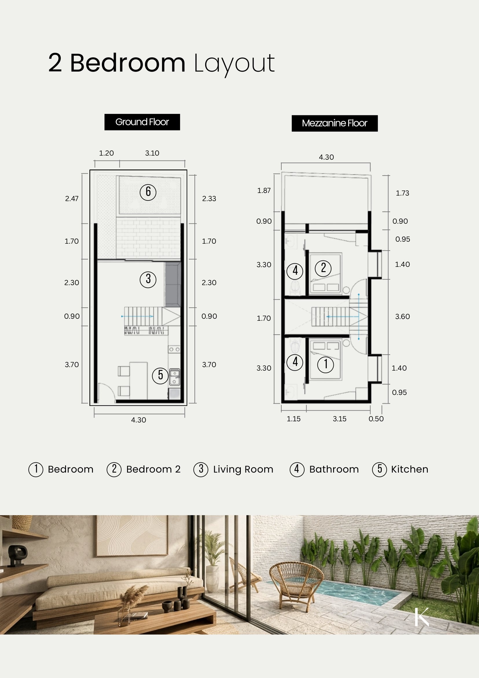 Tumbak Bayuh Private Suite Юнит с 2 спальнями: план этажа 1