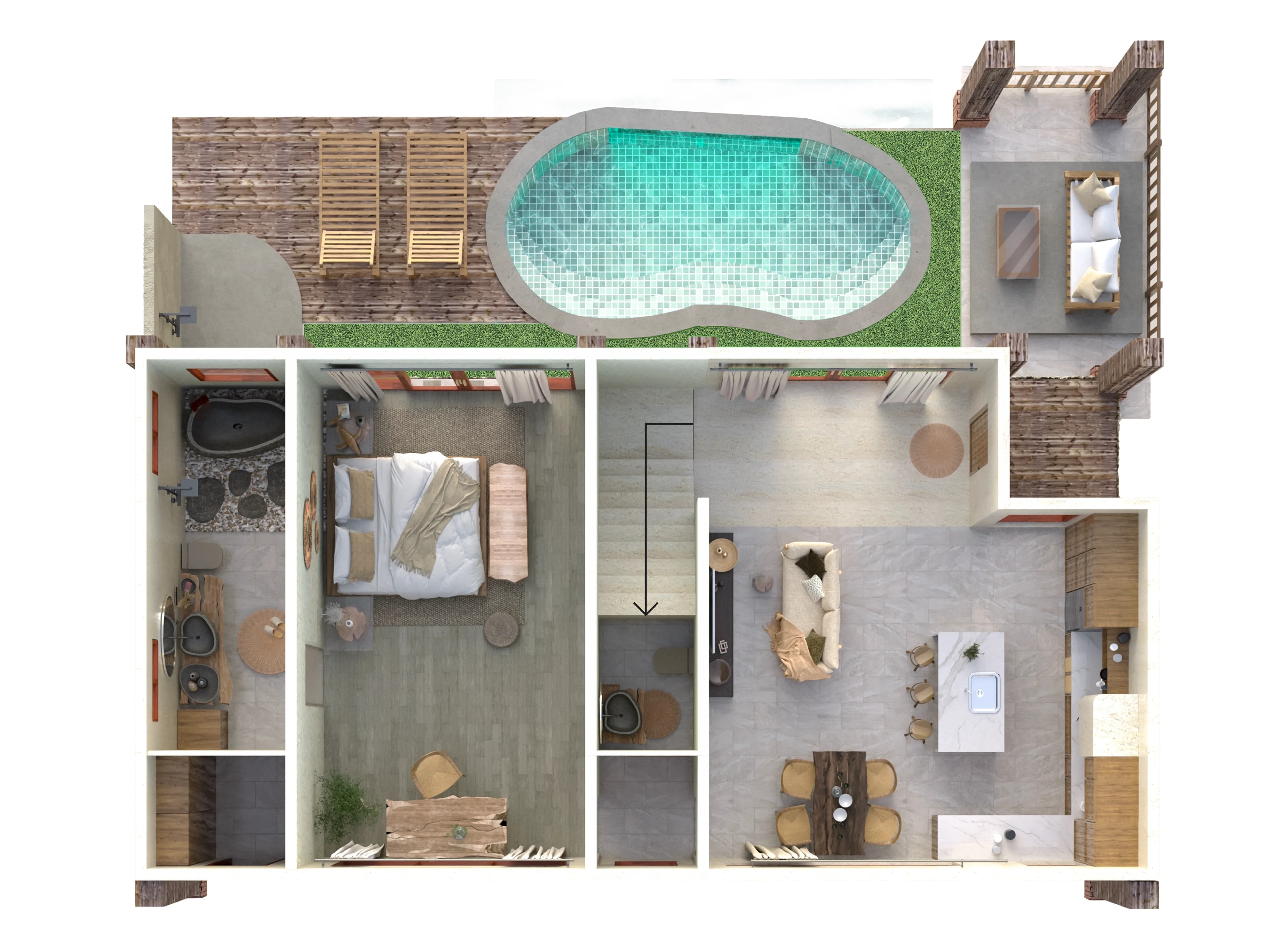 ElForest villas 3 bedroom rooftop villa floor 1 plan