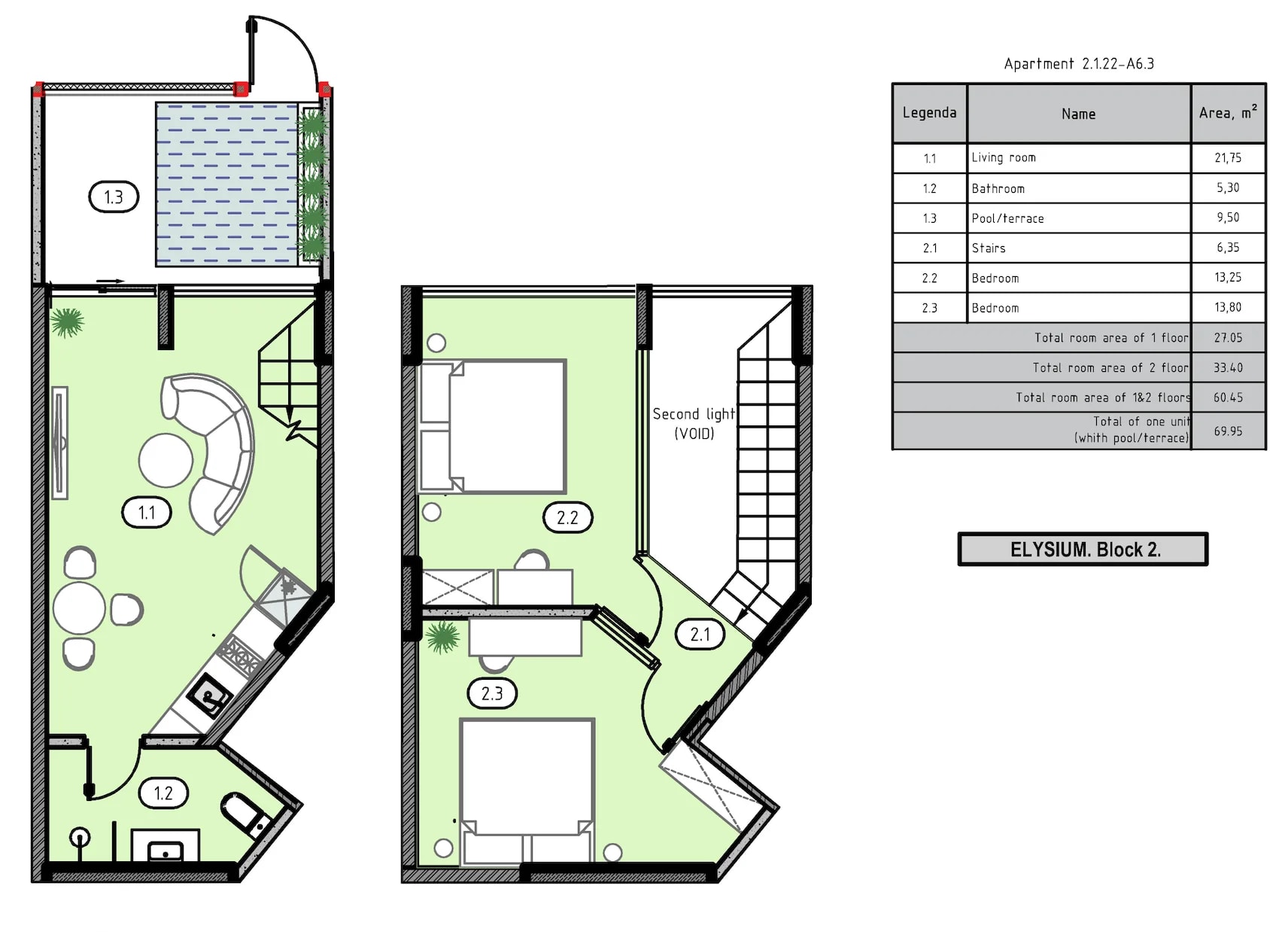 Elysium Eco City 69 m2 (type A6.2) floor 2 plan