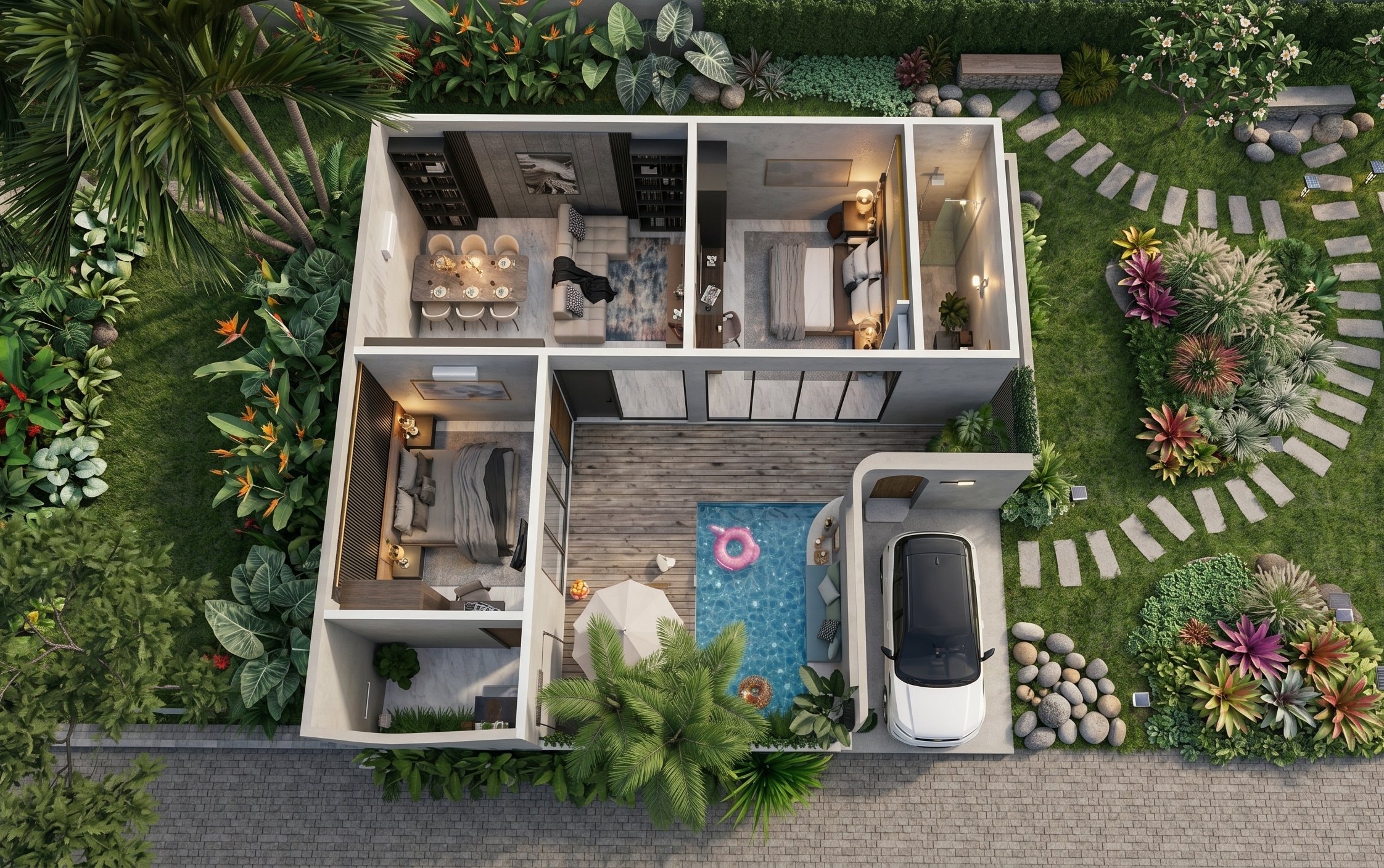 Kerobokan Residence Вилла 3 · 2 спальни · общая площадь 136 м²: план этажа 1