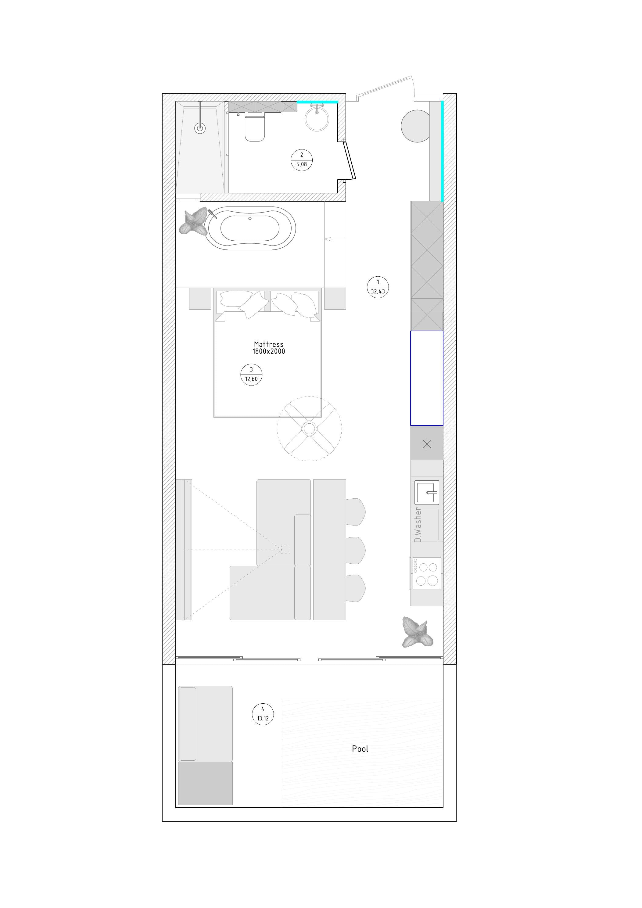 Moon Rock Villas 2.0 One Bedroom Villa floor 1 plan