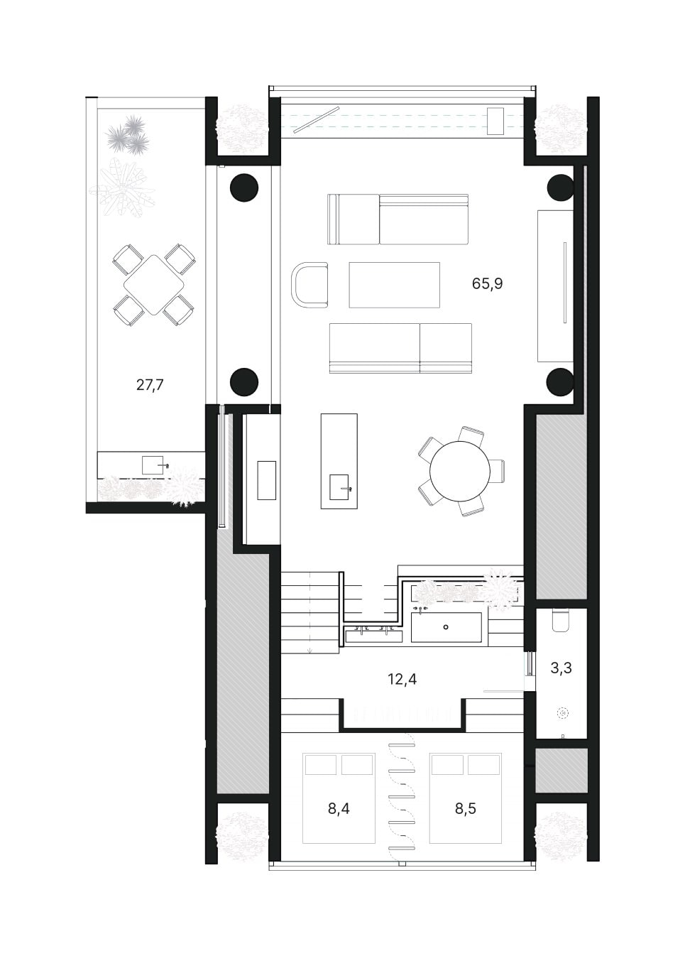 Lyvin Uluwatu Tower B · Two-level 2-bedroom with balcony floor 1 plan