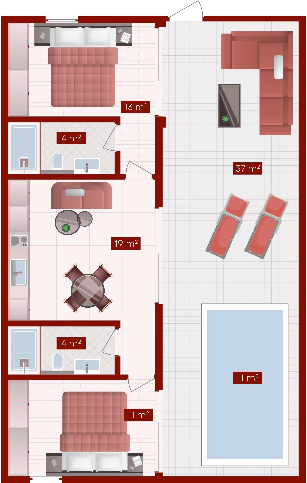 Ramada Nusa Dua by Wyndham 2 type (2 BR large villa) - Bulan: план этажа 1